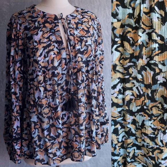 ZAC & RACHEL Abstract Print Blouse Size 2X Ladder Stitch Crepe Flowy Boho - Picture 1 of 11